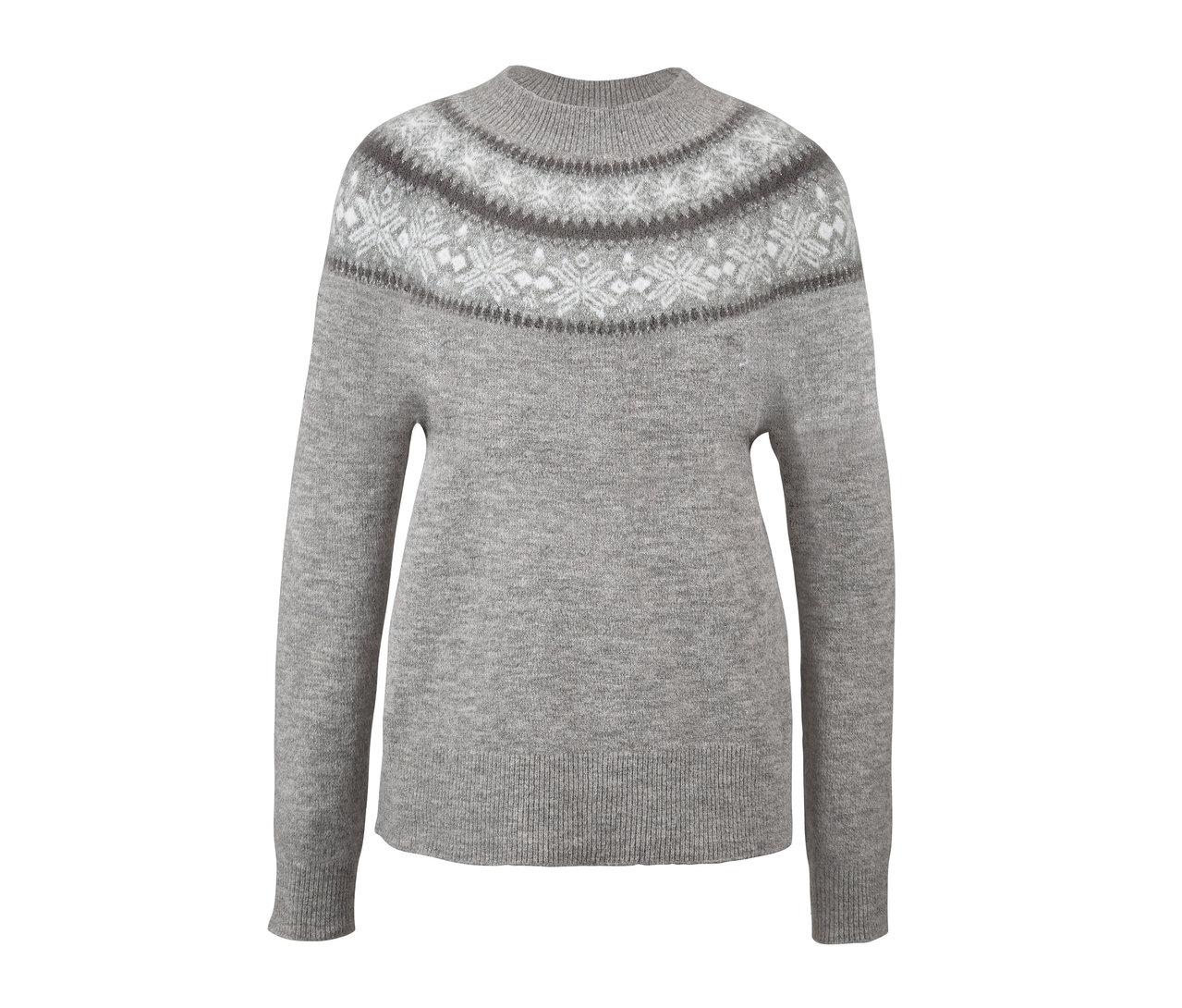 Grauer Norweger-Strickpullover.