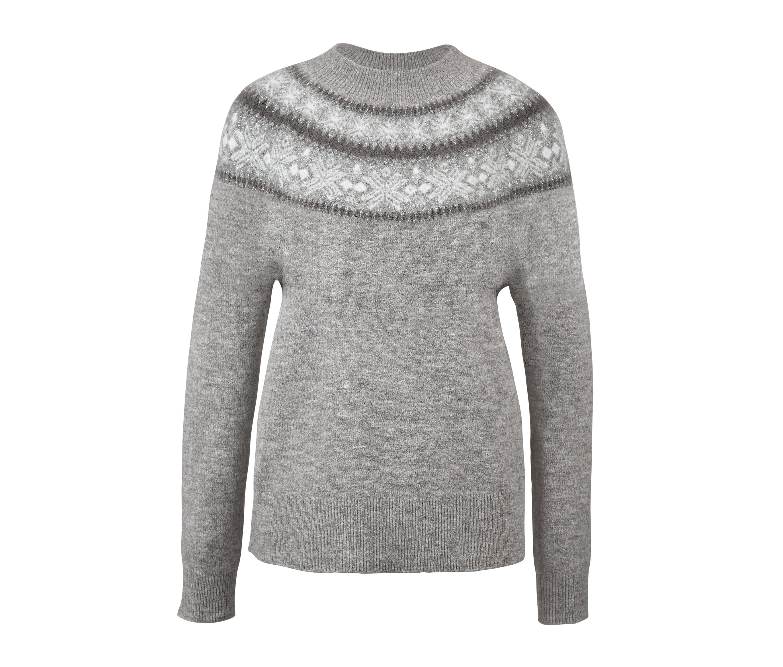 Grauer Norweger-Strickpullover.