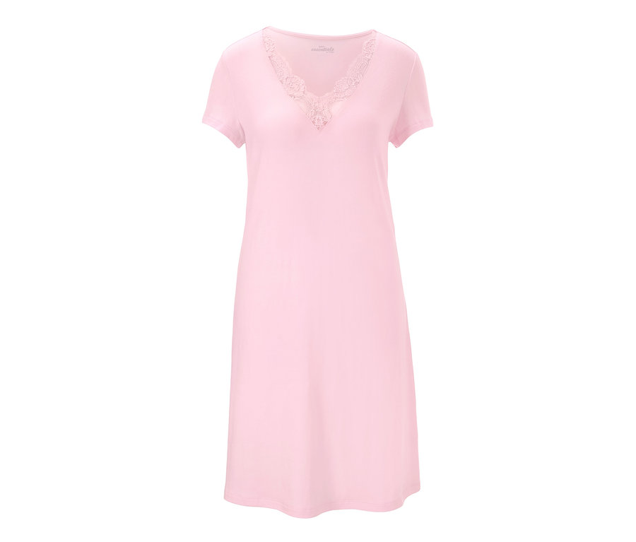Rosa Nachthemd mit kurzen Ärmeln und Spitzenausschnitt.