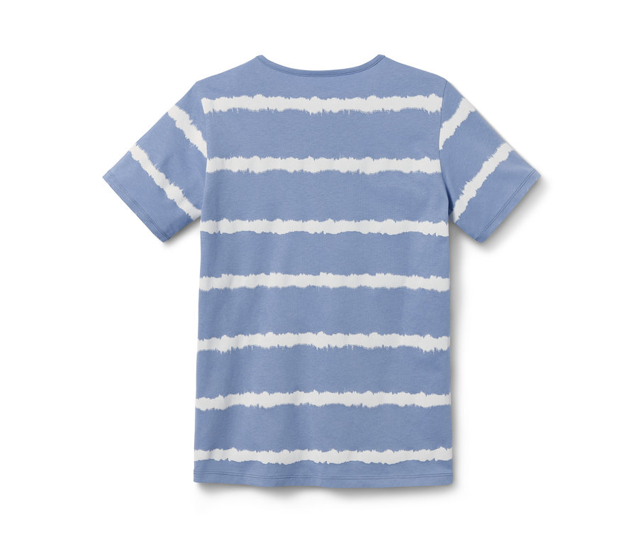 Blaues Kurzarm-T-Shirt mit weißen Streifen, Pyjama aus Bio-Baumwolle.