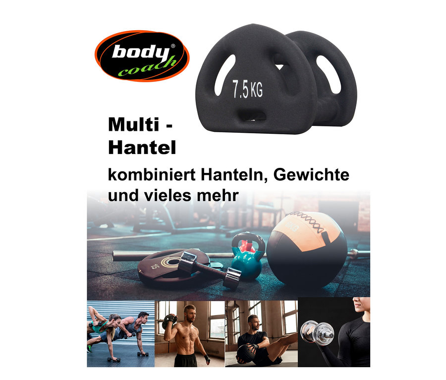 Body Coach Multifunktions-Neoprenhantel, 12,5 kg, 10 kg und 5 kg.