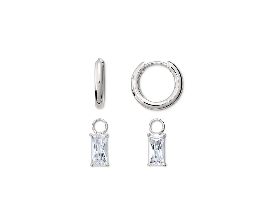 Zwei Creolen, 925 Silber rhodiniert, mit Zirkonia.