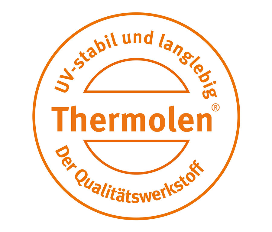 Oranges Logo mit dem Schriftzug Thermolen, UV-stabil und langlebig.