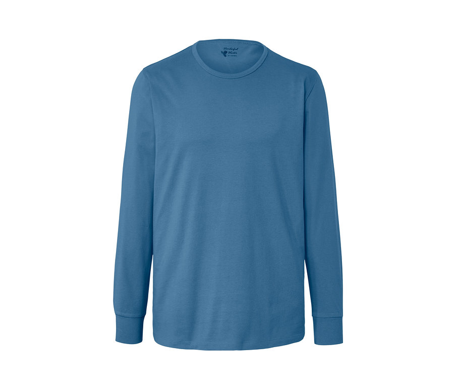 Blauer Jersey-Pyjama mit langen Ärmeln.