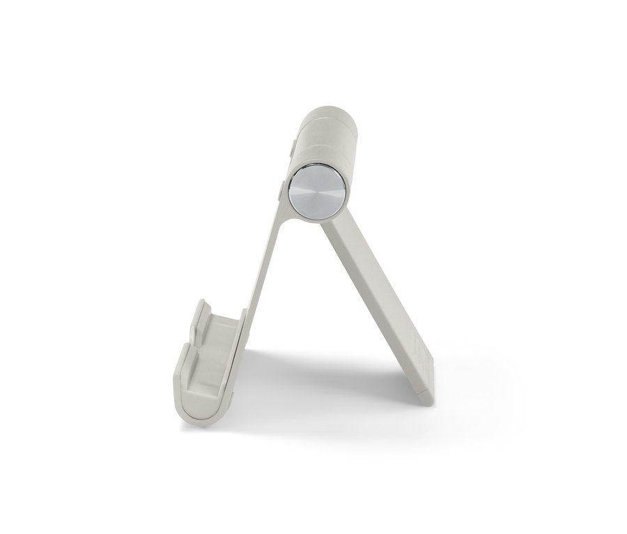 Grauer Smartphone- und Tablet-Ständer.