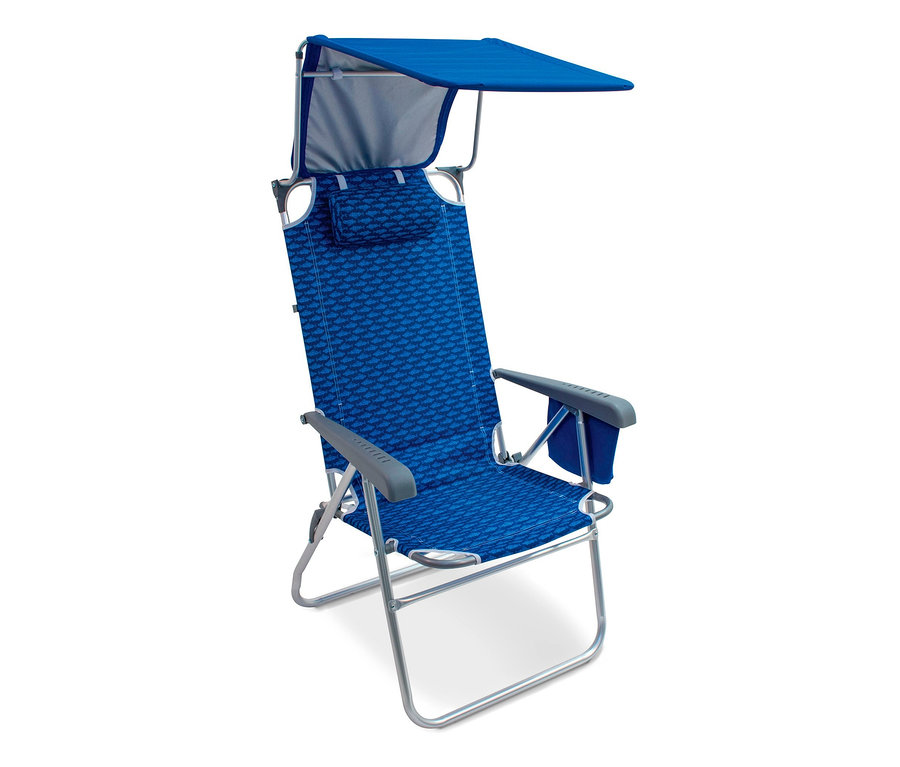 Blauer Rio-Brands-Alu-Strandstuhl mit Sonnendach.