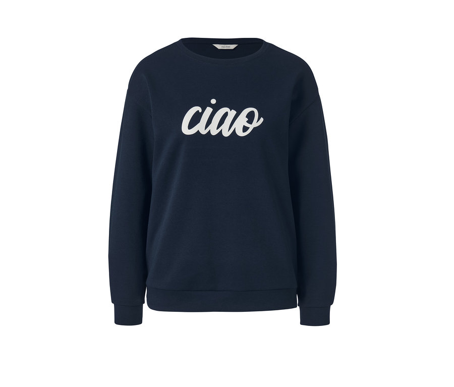 Dunkelblaues Sweatshirt mit "Ciao" Wording.