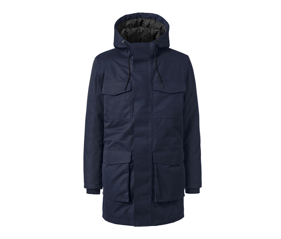 Blaue Parka.