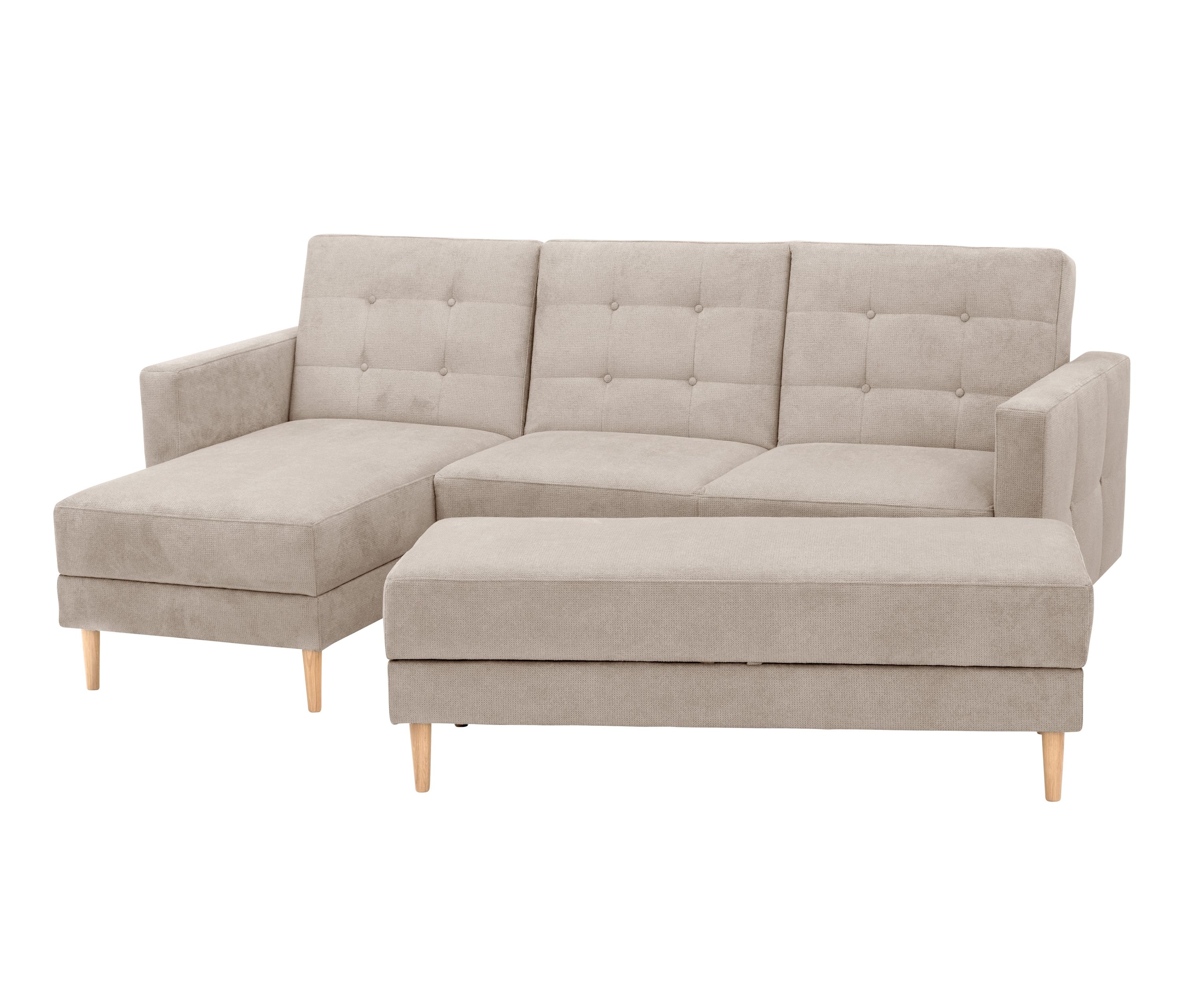 Tchibo - Federkern-Eckschlafsofa »Just More« mit Stauraumbank - 222x144x92cm - Polyester / Leder / Buchenholz