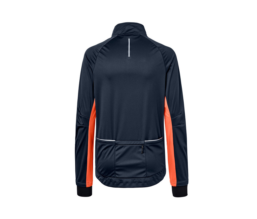 Rückansicht einer Fahrrad-Softshelljacke.