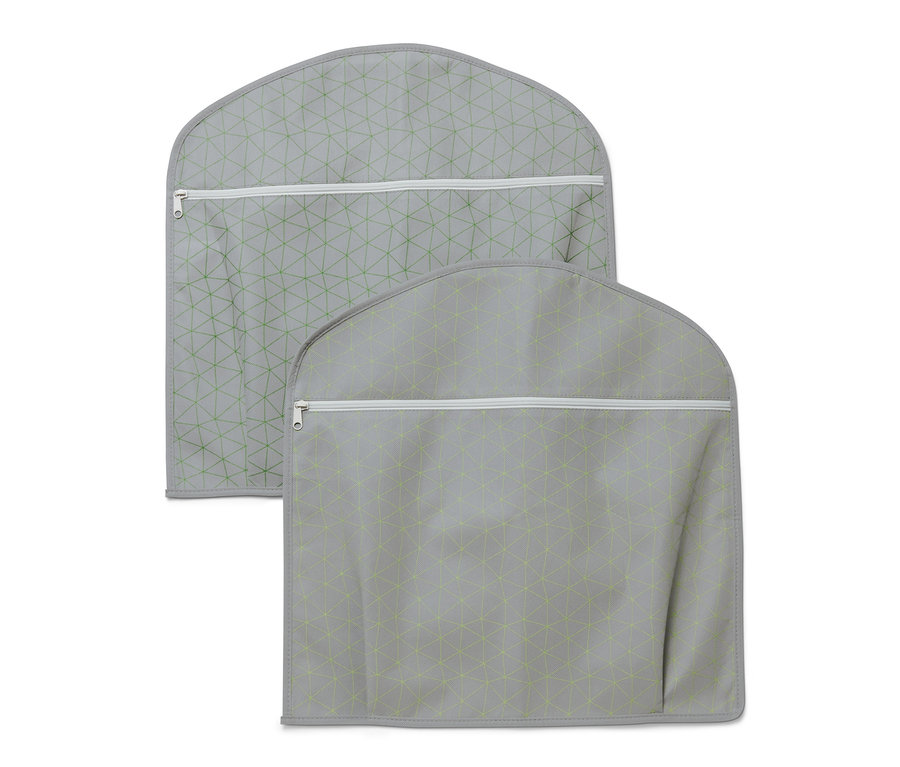 Zwei graue Schrankorganizer mit geometrischem Muster.