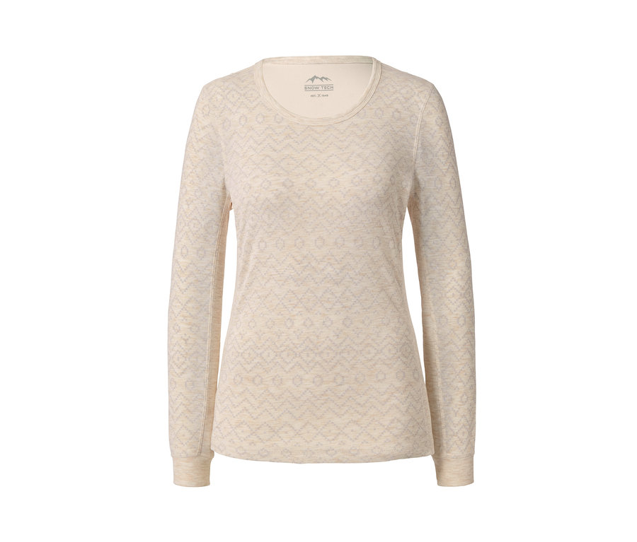 Beige, langärmlige Thermo-Funktionsunterwäsche mit geometrischem Muster.