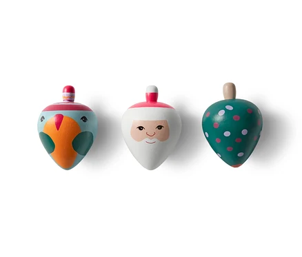 Kreisel-Set »Santa«: Drei Holzkreisel mit Weihnachtsmotiven.