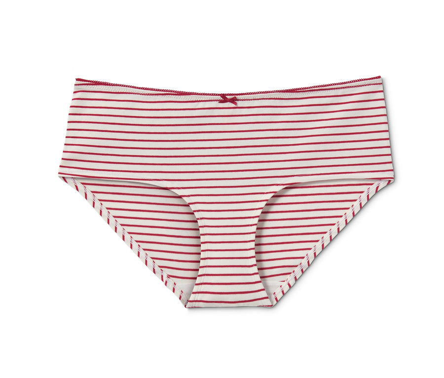 Eine einzelne Panty der 5 Pantys, rot-weiß gestreift.