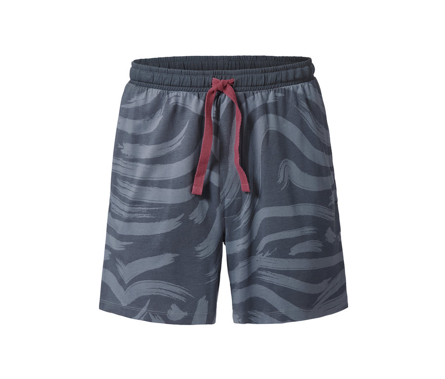 Dunkelblaue Shorty-Pyjama mit Muster.
