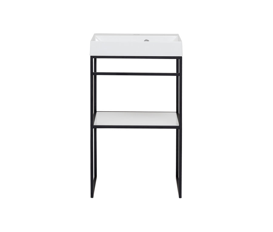 Weißes Waschbecken »Moris« mit schwarzem Rahmen.