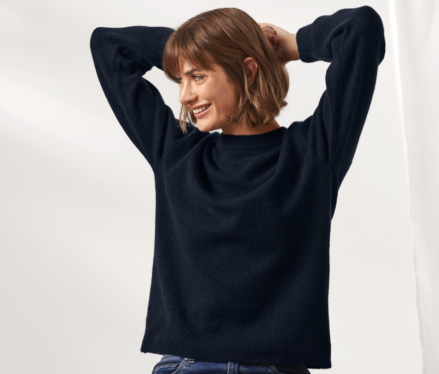 Thumbnail - Strickpullover mit Ajour-Muster - Damen - Gr. L - dunkelblau