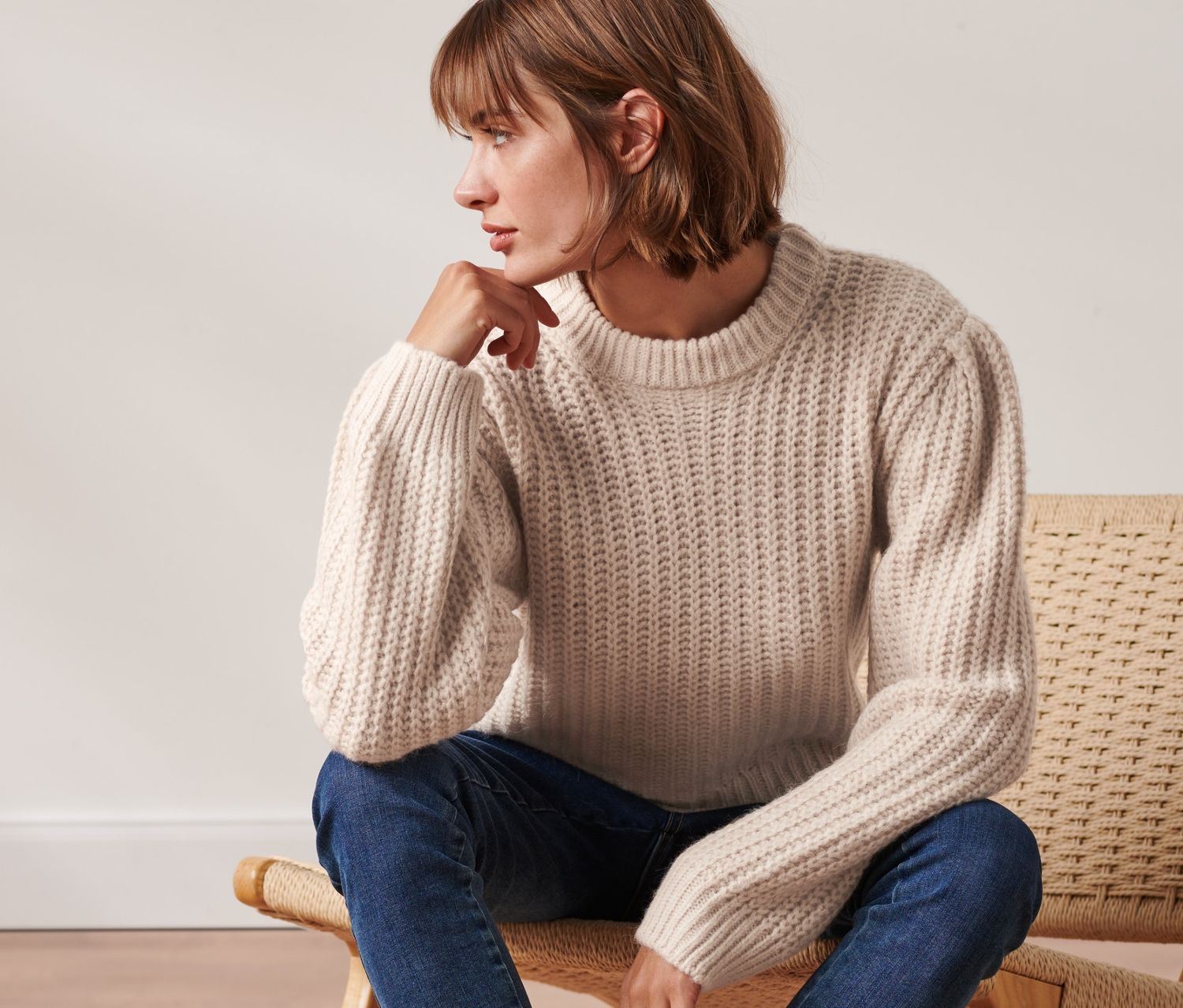 Thumbnail - Tchibo - Grobstrick-Pullover mit Wolle - Damen - Gr. XL - weiß