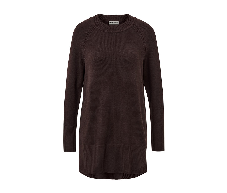 Langer Strickpullover, dunkelbraun.