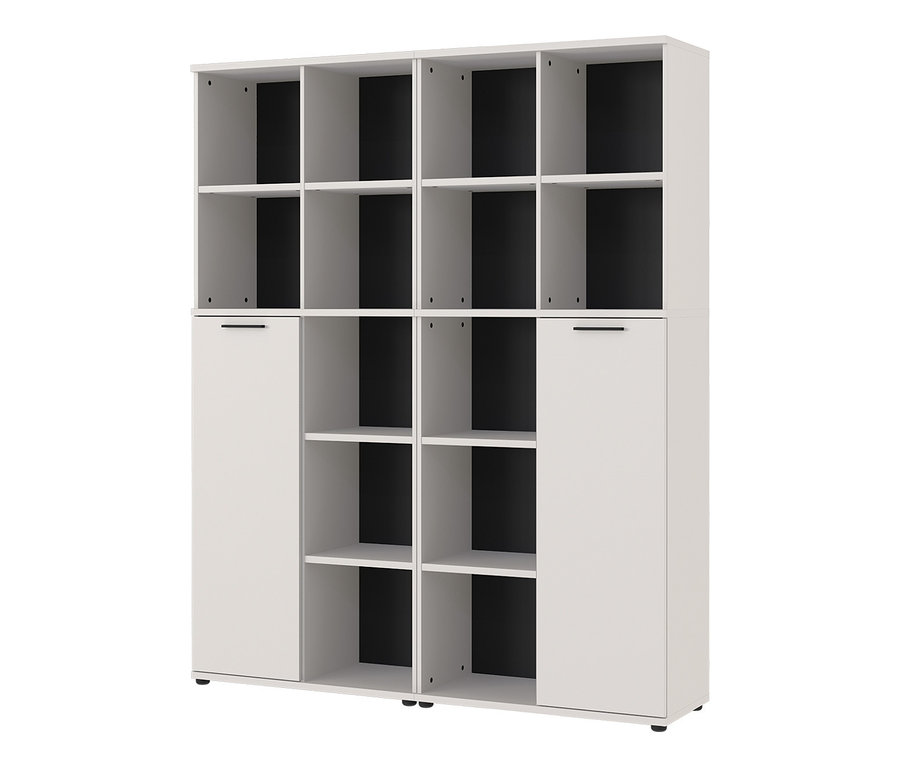 Weißes Büroregal "Floda" mit zwei großen Schränken.