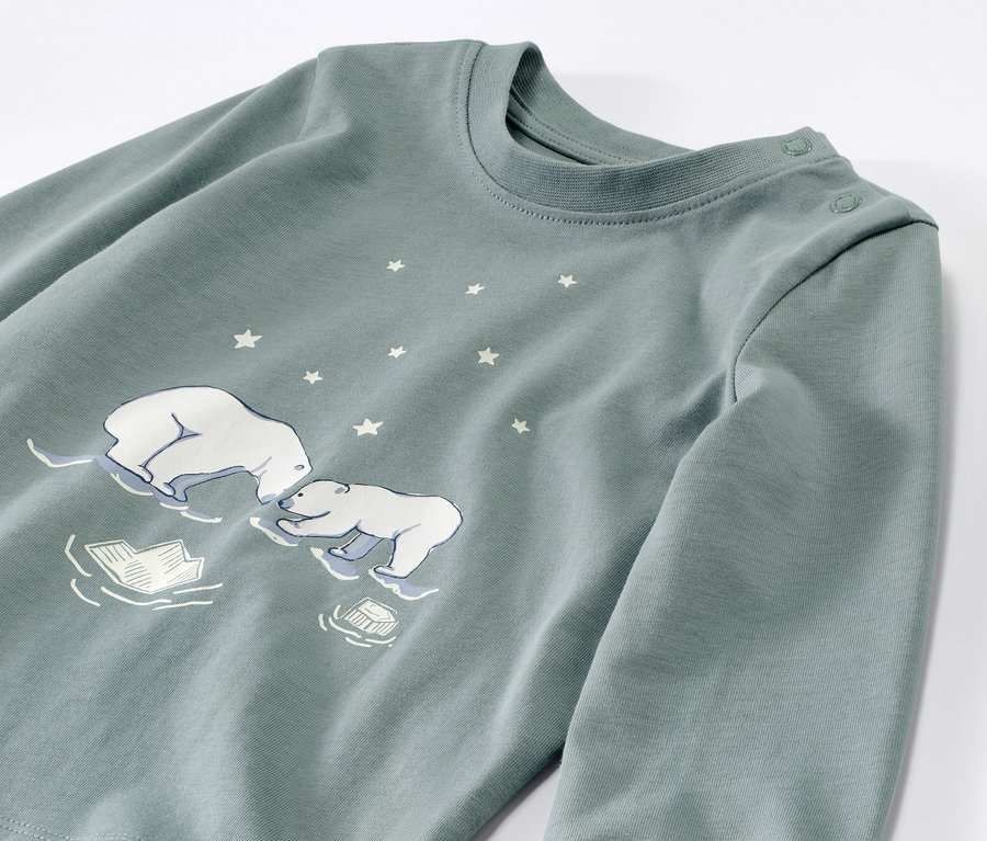 Grüner Kinder-Pyjama »Glow in the dark« mit Eisbären und Sternen.