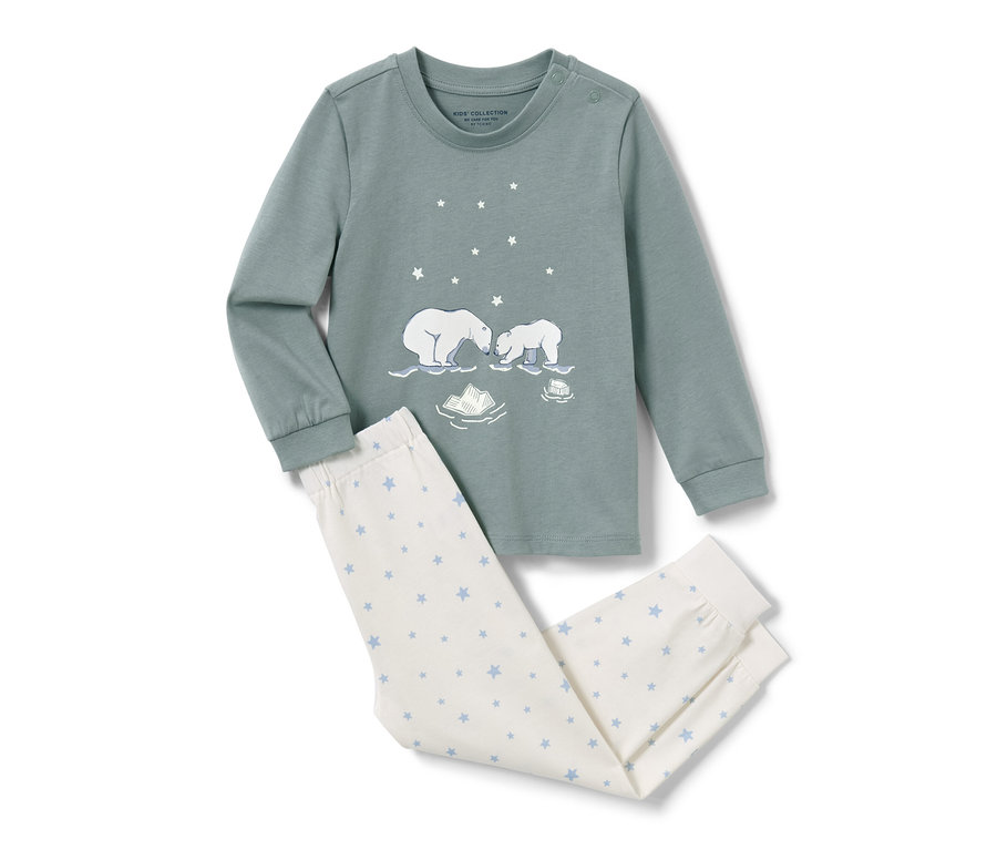 Grüner Kinder-Pyjama »Glow in the dark« mit Eisbären- und Sternenmuster.