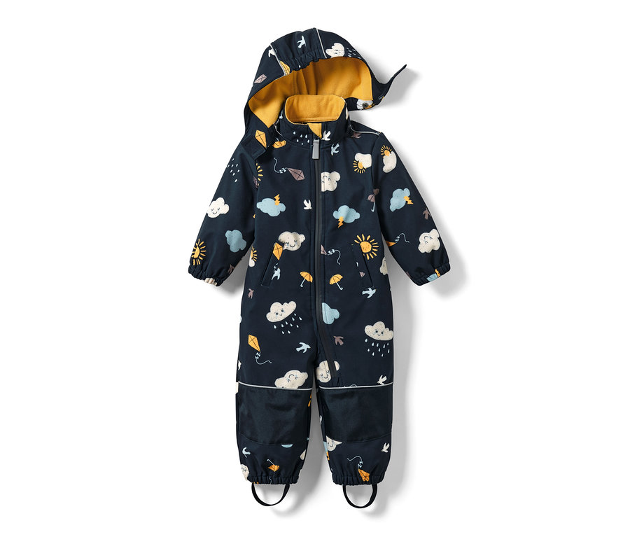 Blauer Kleinkind-Softshell-Einteiler mit Alloverprint.