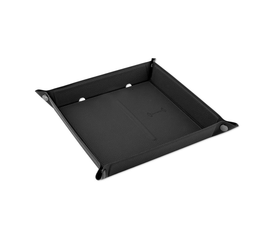 Schwarzer Leder Organizer mit Wireless Charger.