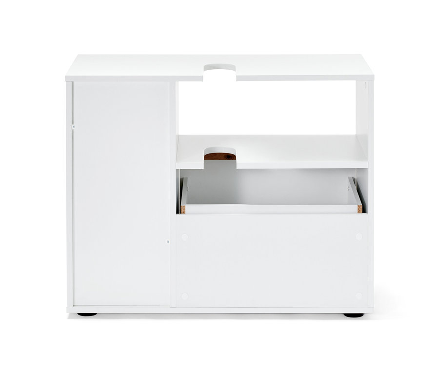 Weißer Waschbeckenunterschrank, Bad.