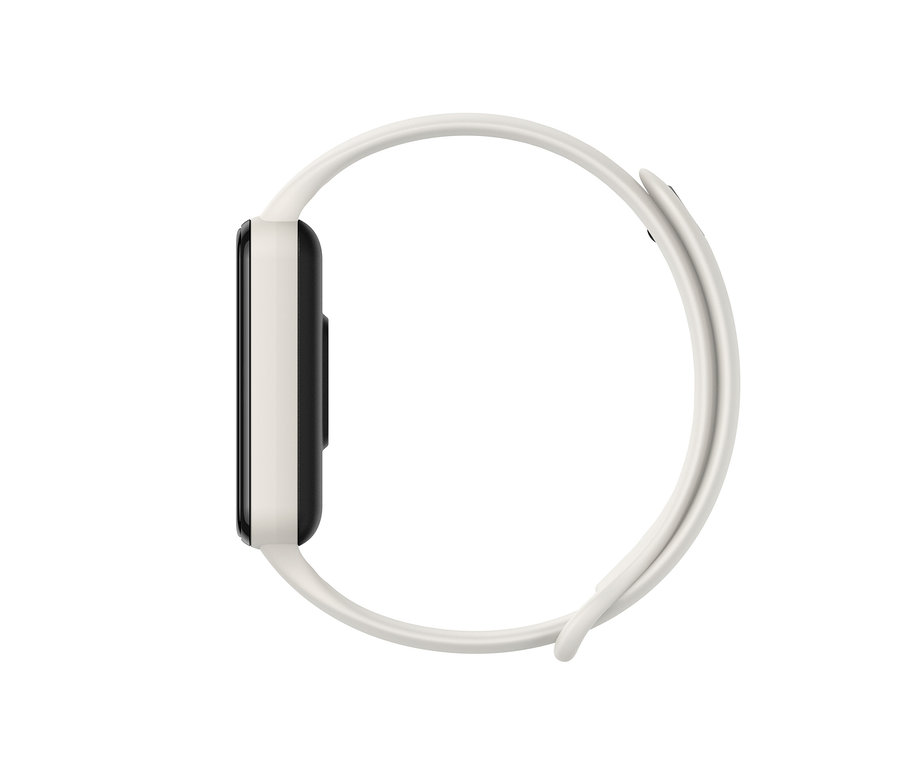 Detailansicht des cremefarbenen Amazfit Band 7 Aktivitätstrackers.