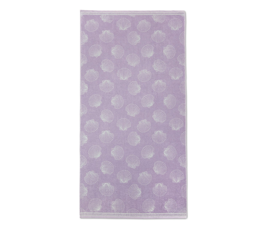 Lila XL-Frottier-Badetuch mit Muschelmuster.