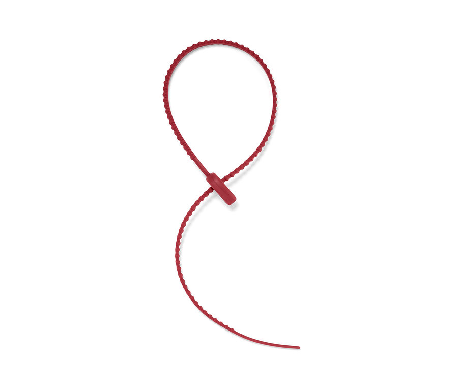 Ein rotes Silikonband (6 Stück) ist zu einer Schlaufe geformt.