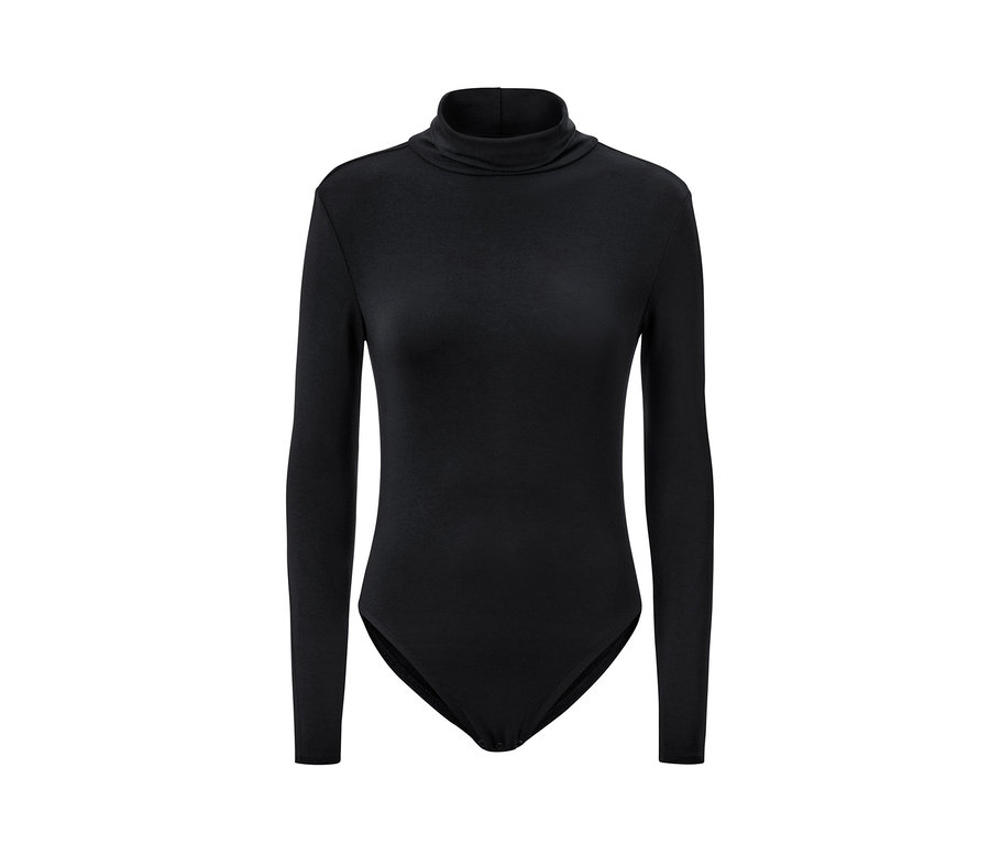 Schwarzer Body mit Stehkragen.
