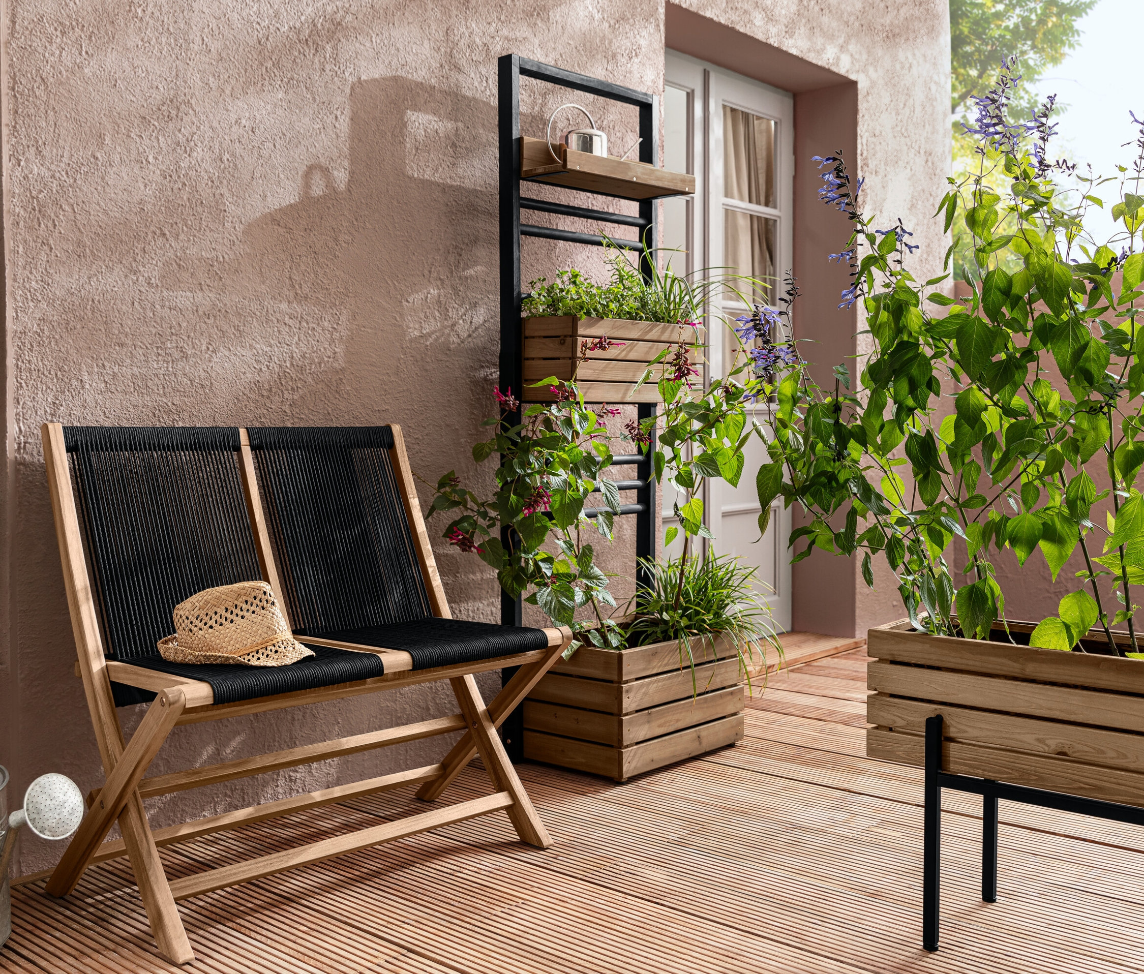 Thumbnail - Tchibo - Klappbare Gartenbank mit Textilgeflecht - 90x56x87cm - schwarz - Akazienholz / Stahl / Polypropylen