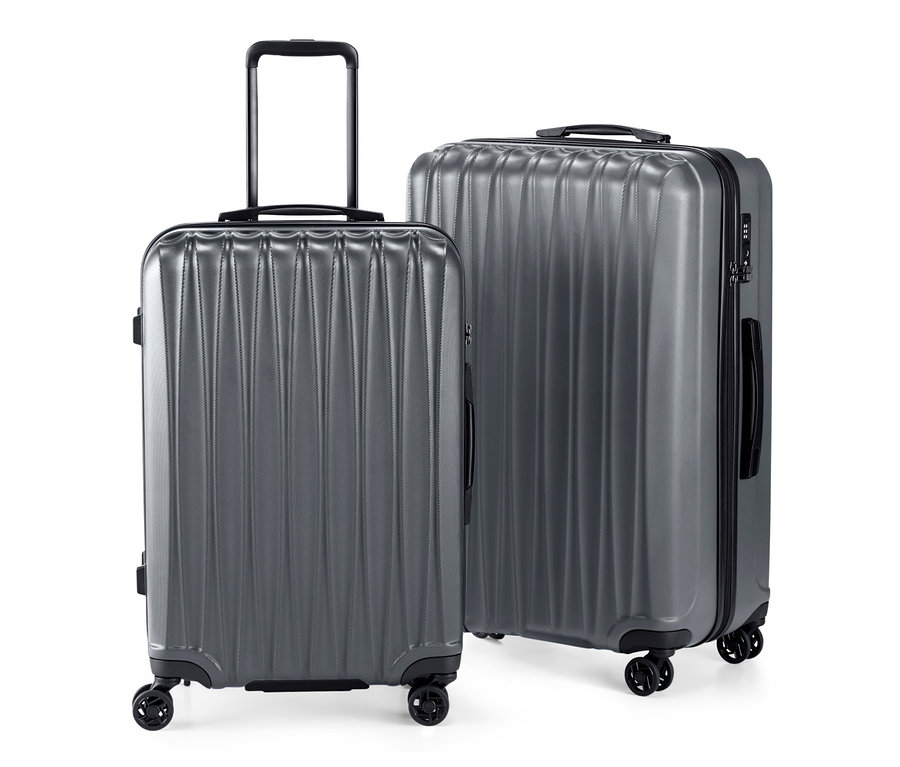 Graues Hartschalen Koffer-Set, mittel und groß.