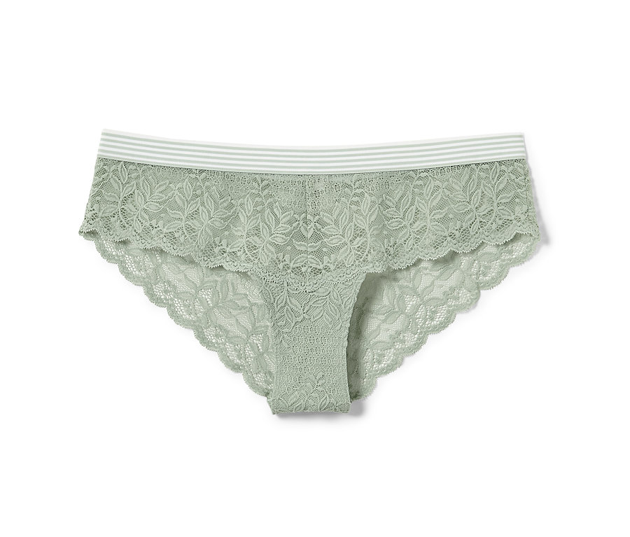 Grüne Spitzen-Panty mit Streifenbund.