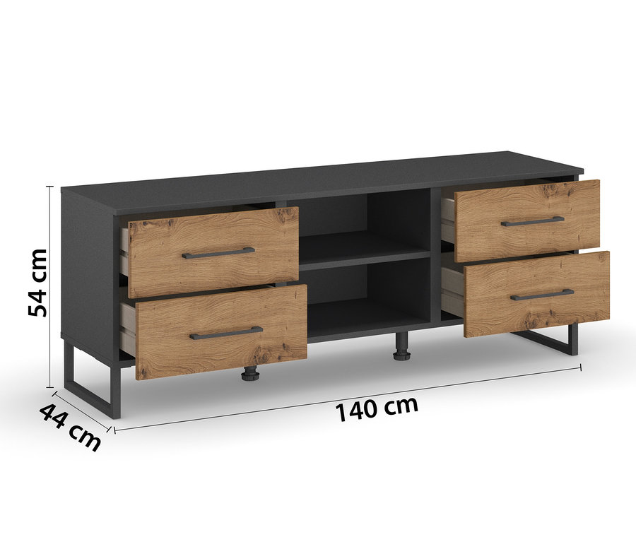 Graues rauch Sideboard »Butte« mit zwei offenen Schubladen.