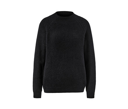 Grobstrickpullover mit Stehkragen, schwarz