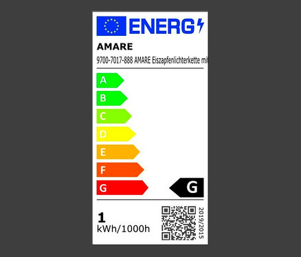 Energielabel für AMARE LED-Lichterkette »Eiszapfen«.