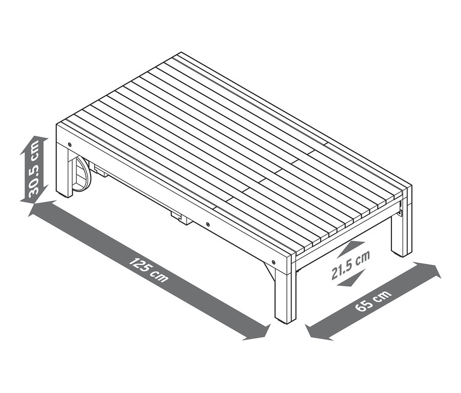 Skizze einer Ausziehcouch mit Maßen.