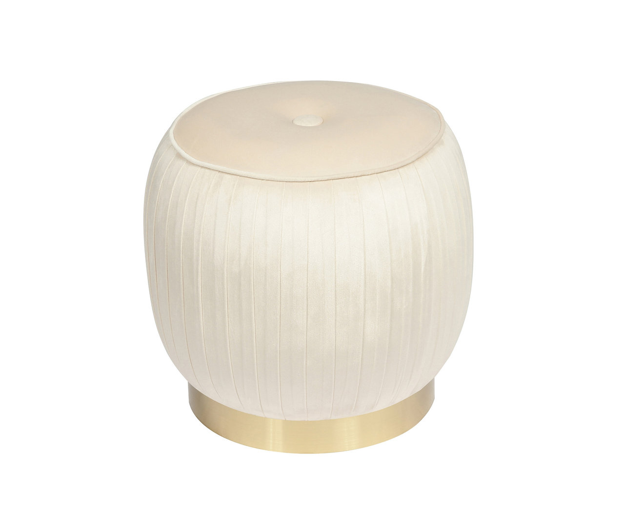 Ein cremefarbener Kayoom Hocker Lilje mit Plissee-Detail und goldener Basis.