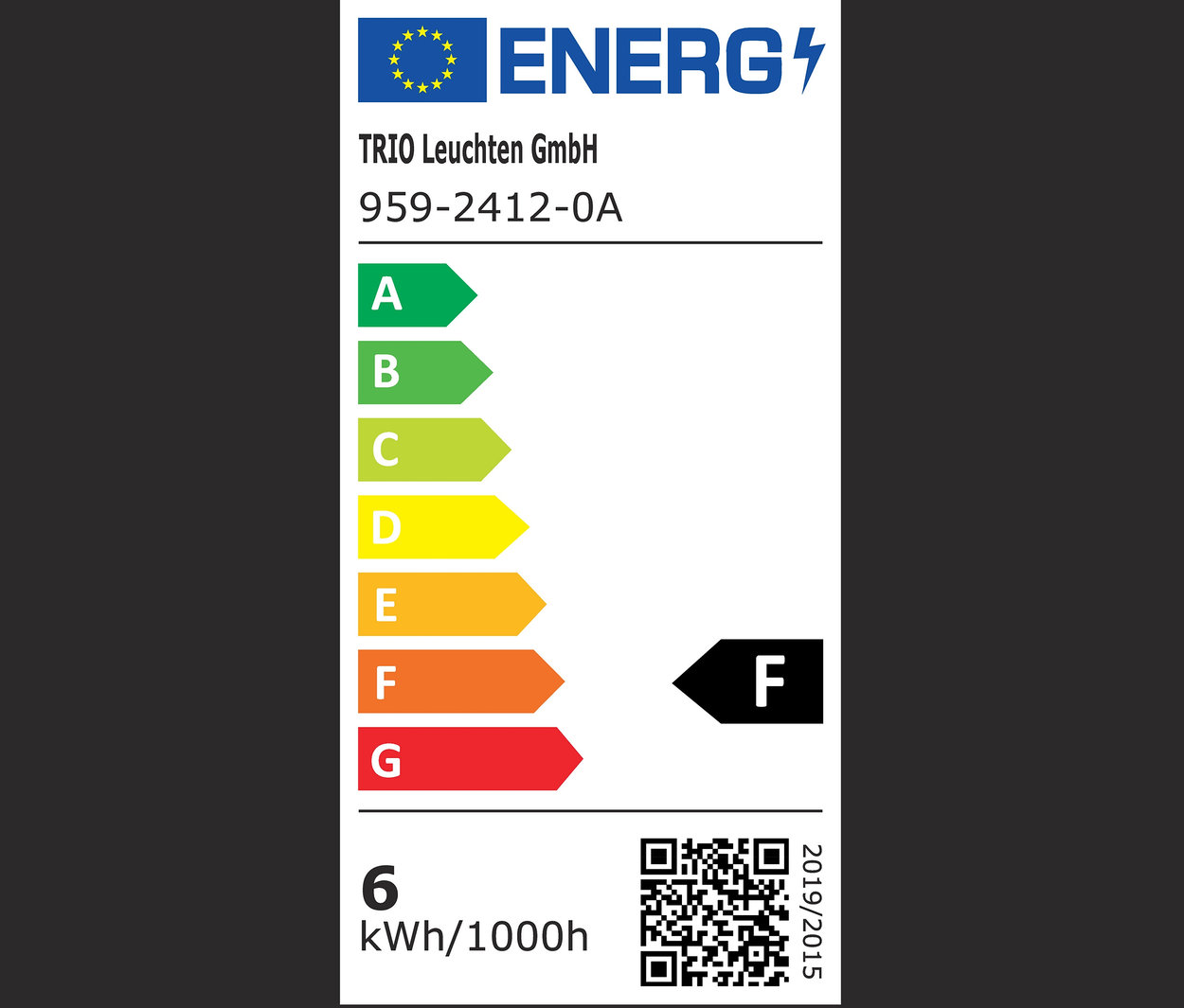 Energieetikett der Klasse F für Trio Tischleuchte »Rahul«.