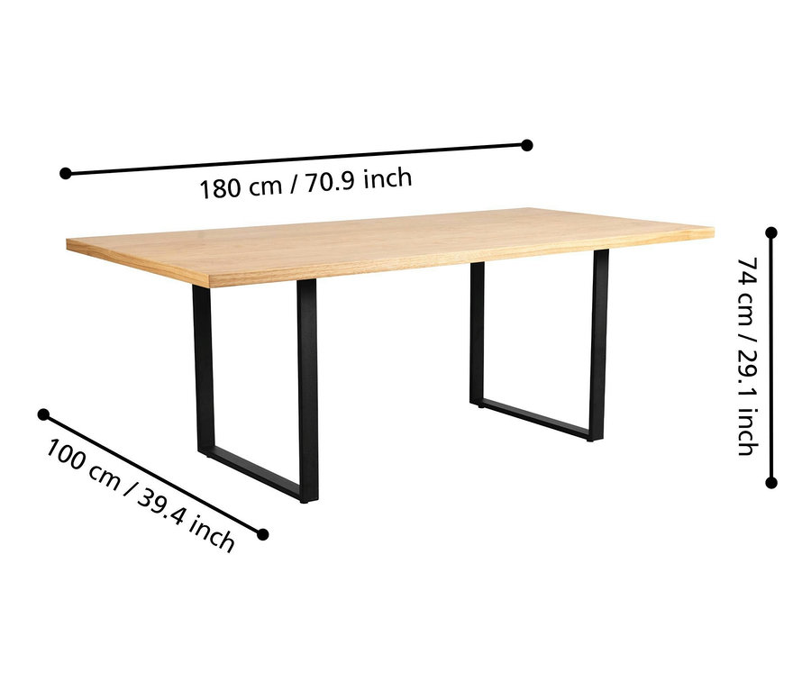 Rechteckiger Eglo Tisch Sitottot, 180 x 100 cm, mit schwarzen Beinen.