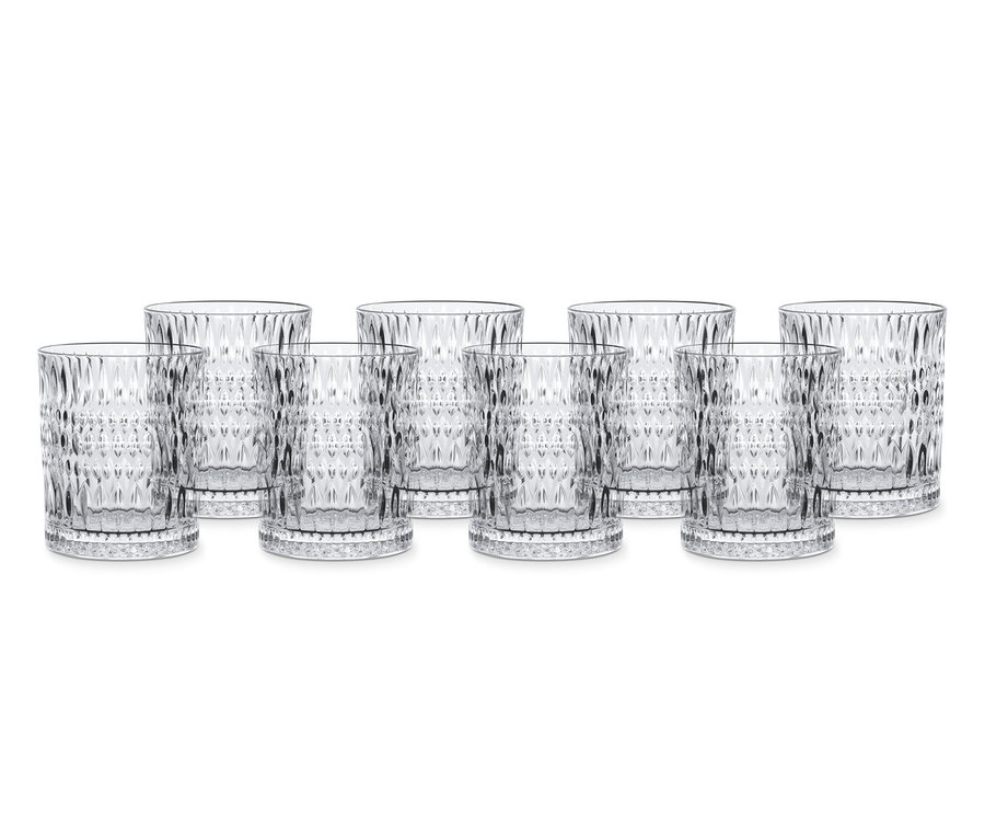 Acht Nachtmann Tumbler »Ethno« Gläser mit geometrischem Muster.