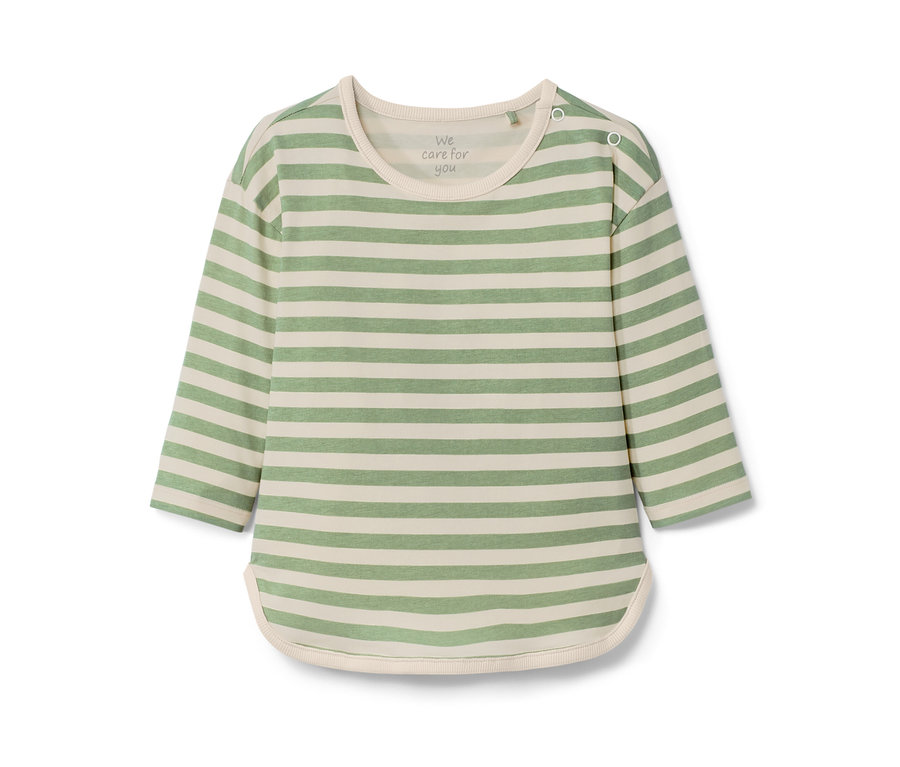 Grün-weiß gestreiftes Kinder-Langarmshirt.