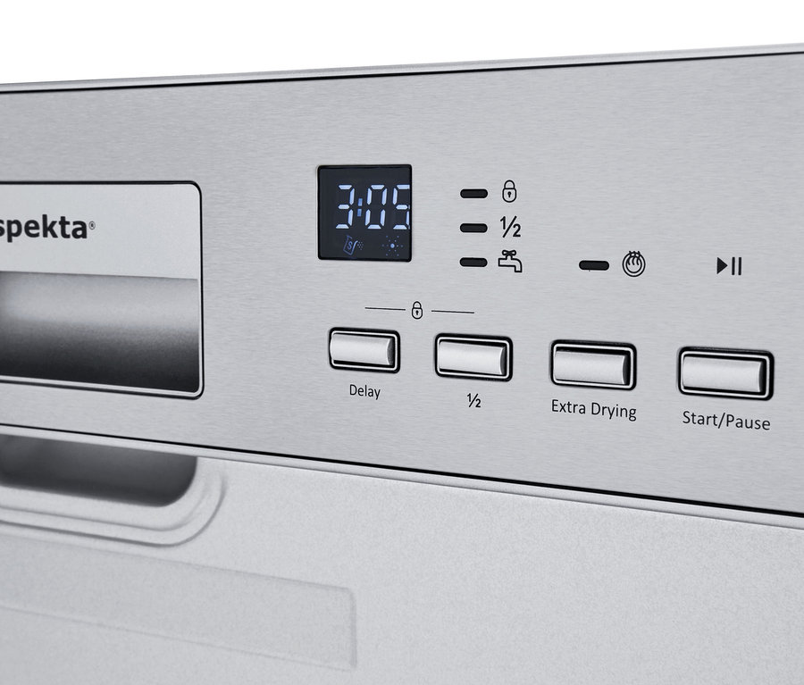 Detailansicht des Bedienfelds des Respekta teilintegrierbarer-Geschirrspülers »GSP60IBATIDM« mit den Tasten Delay, 1/2, Extra Drying und Start/Pause.