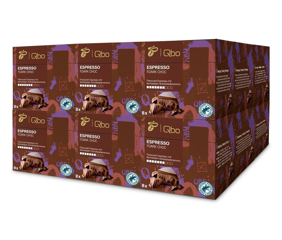 Mehrere Packungen Qbo Flavoured Espresso Dark Choc - 144 Kapseln.