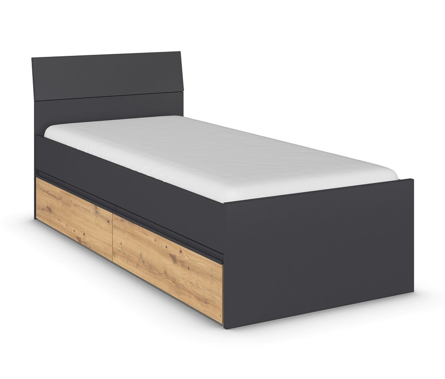 rauch Bett »Joel« mit 2 Schubladen, grau metallic/Eiche Artisan, 90 x 200 cm.