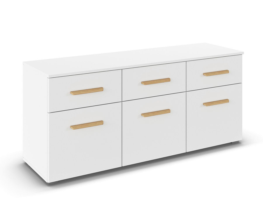 Weiße Rauch Kommode »Aditio« mit sechs Schubladen und Holzgriffen.