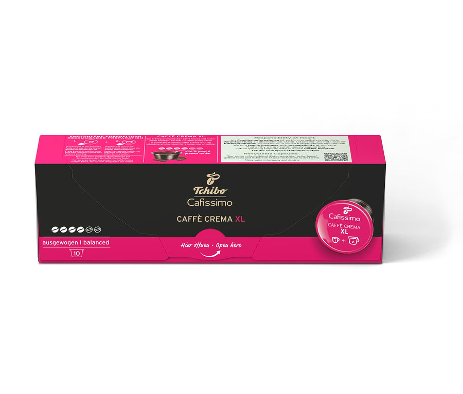 Eine Packung Cafissimo Caffè Crema XL Kapseln.